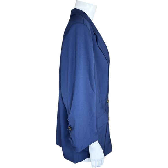 Studio Park X Amy Stran Ruched 3/4 Sleeve Blazer Navy 1X Career Button-Front - Picture 3 of 11